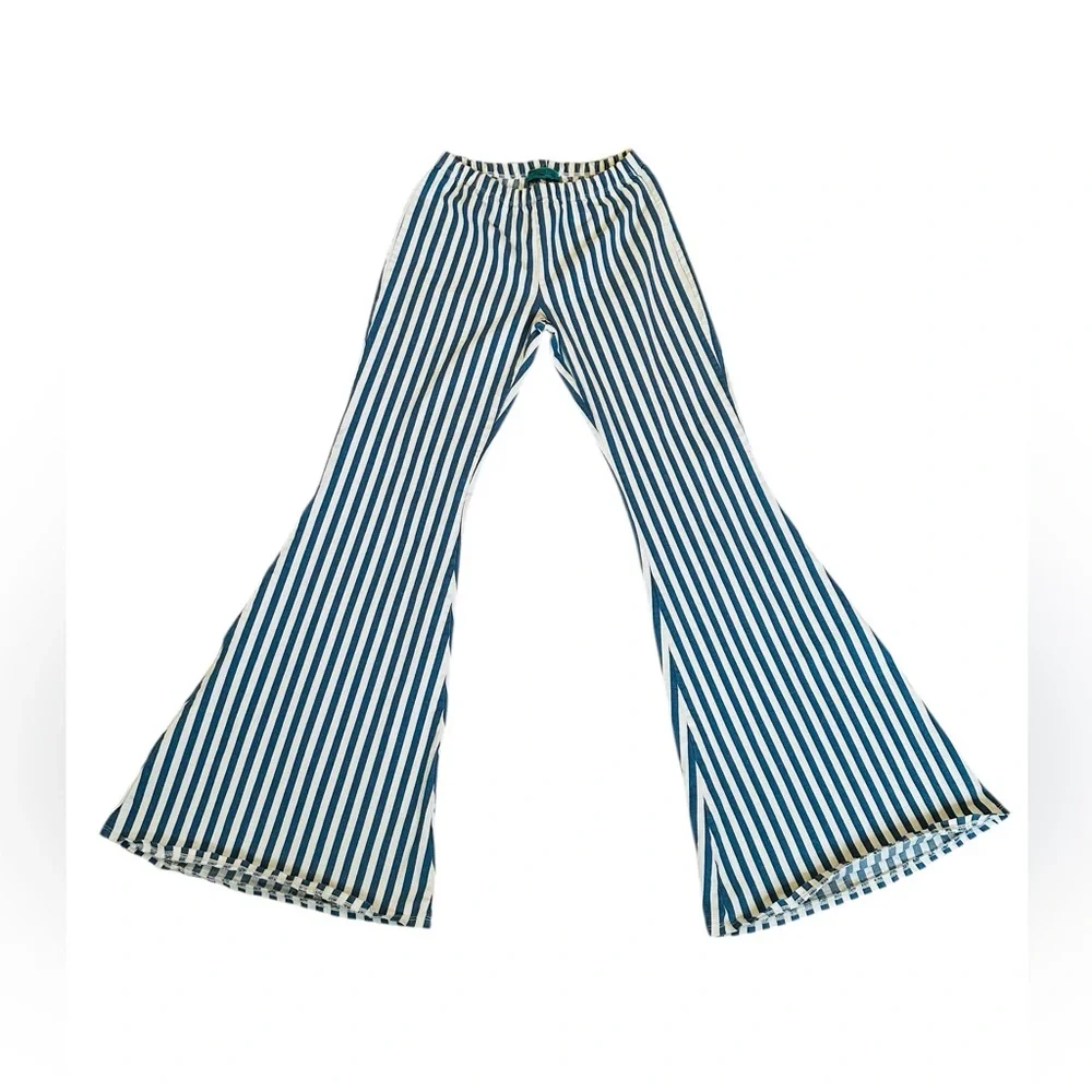 Vintage Bell Bottom Pull On Jeans Striped 70s Hippie Boho Festival Retro